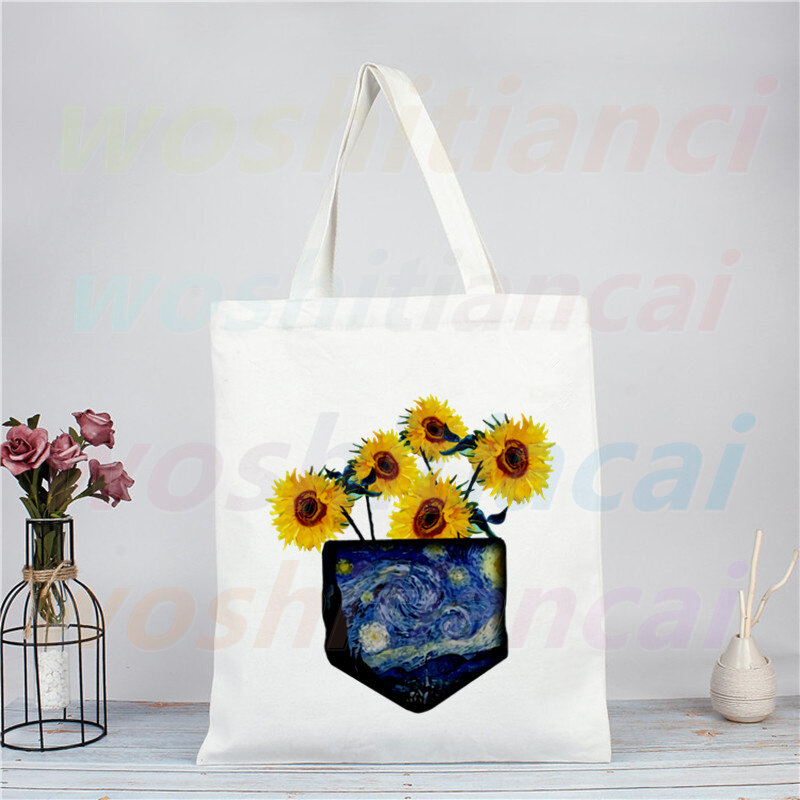 Bolsa De compras divertida De Van Gogh The Starry Night, Bolsas De lona ecológicas, De Tela, reutilizables, Sacolas