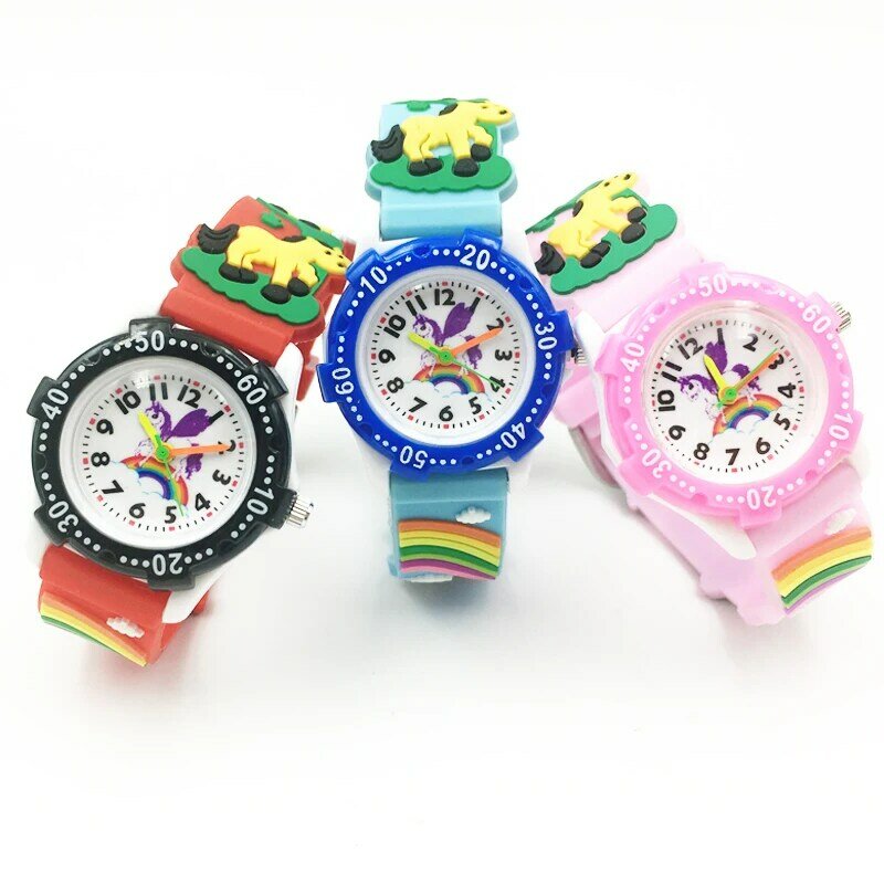Leuke 3D Paard Kinderen Horloges Analoge Quartz Jongens Horloge Mode Meisjes Wristwartches Waterdichte Jelly Siliconen Band Kinderen Horloges