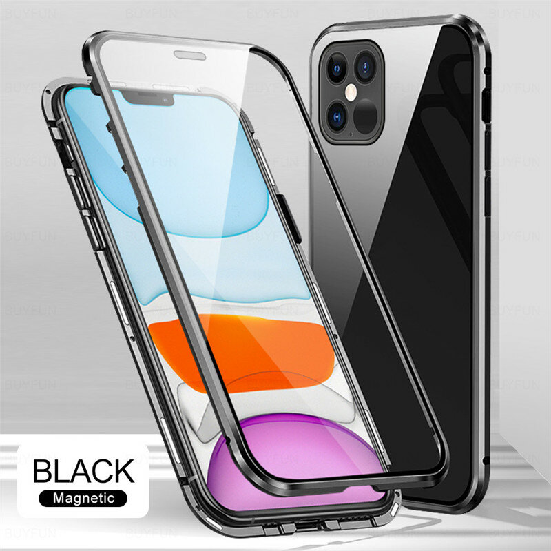 Luxury Phone Case For IPhone X XR XS 6 6S 7 8 11 12 13 Plus Mini SE Pro MAX 2020 360 Double Glass Shell Magnetic Adsorption Case