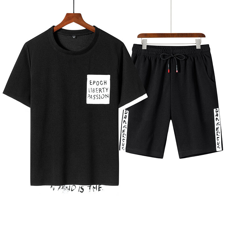 2021 summer cool trend loose short sleeve t-shirt men's casual sports suit plus oversized shorts
