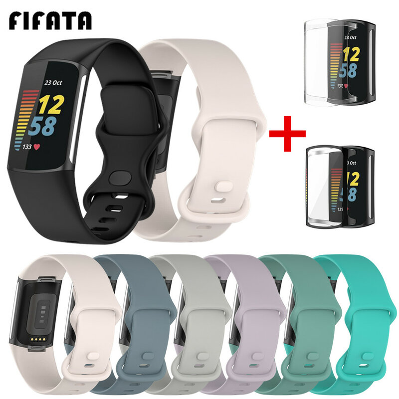 Oficial pulseira de relógio para fitbit carga 5 smartwatch para carga 5 esporte pulseira de pulso banda + tela cheia capa protetora caso