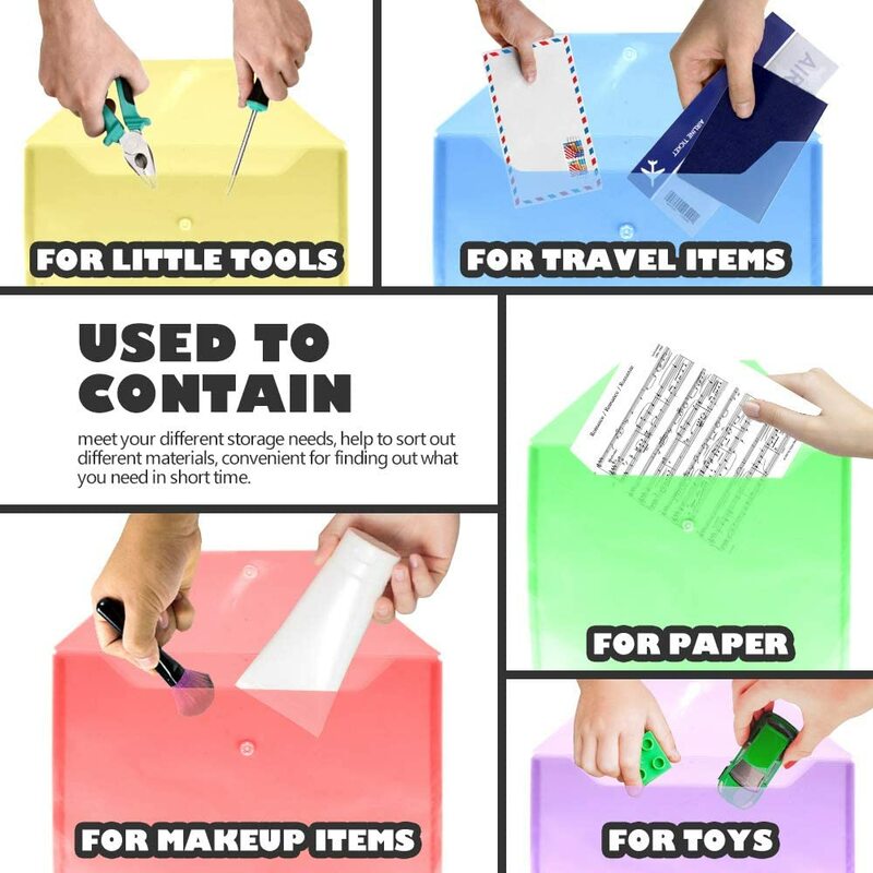 A4 plástico envelopes poli sacos de arquivo claro documentos pastas organizadores com botão snap 6 cores papelaria casos