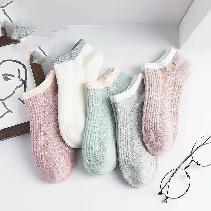 5Pairs Lot Cotton Women Socks Solid color Breathable summer Female Casual Boat Heart Invisiable Funny Girl Ankle Sock Set Maiden