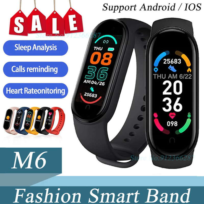 Reloj Inteligente M6 para hombre y mujer, pulsera deportiva con control del ritmo cardíaco, compatible con Xiaomi