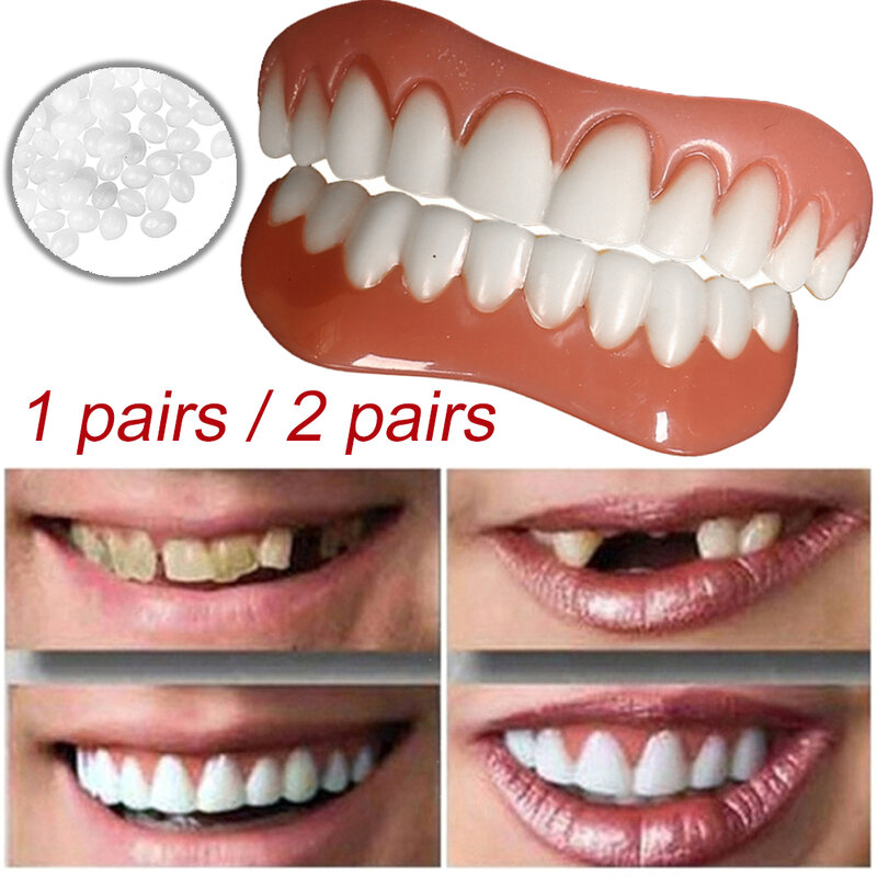 Gigi Sempurna Senyum Instan Veneer Kosmetik Gigi Veneer Gigi Palsu Silikon Atas/Bawah Palsu untuk Wanita dan Pria Nyaman