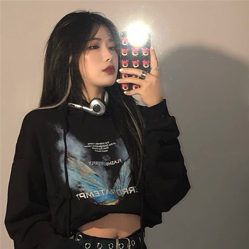 Streetwear hoodies sweatshirts coreano dos desenhos animados preto hoodies moletom harajuku solto pullovers hip hop camisolas para mulher