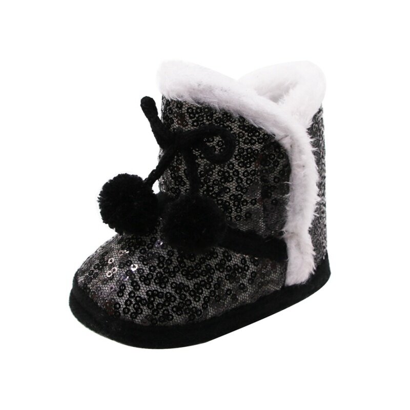 Stivali da neve caldi invernali con paillettes da bambina per neonato con palla di peluche scarpe da bambino in cotone antiscivolo per neonati first walking