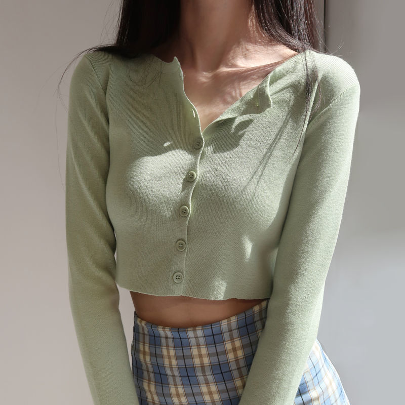 HOUZHOU koreański Fashion Solid Color sweter dziergany swetry damskie Oversize, jesienny Harajuku długi guzik na rękawie Jumper Femme 2021
