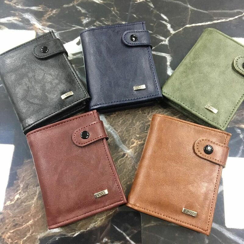 New casual men woman leather wallet Short vertical locomotive British casual multi-function card bag buckle triangle folding