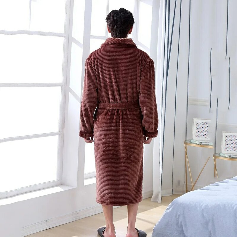 Robe d'hiver en flanelle pour hommes, Kimono, confortable, garde au chaud, vêtements de nuit décontractés, doux, peignoir intime