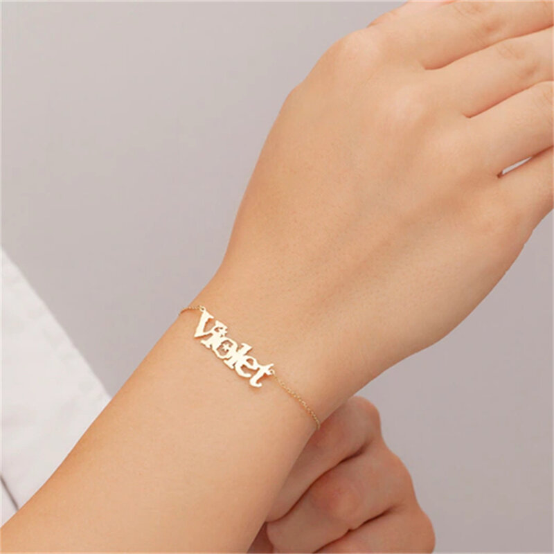 Custom Name Bracelets For Women Personalized Stainless Steel Gold Bracelet Women Handmade Bangle Boho Mother Jewelry Gift Ideas