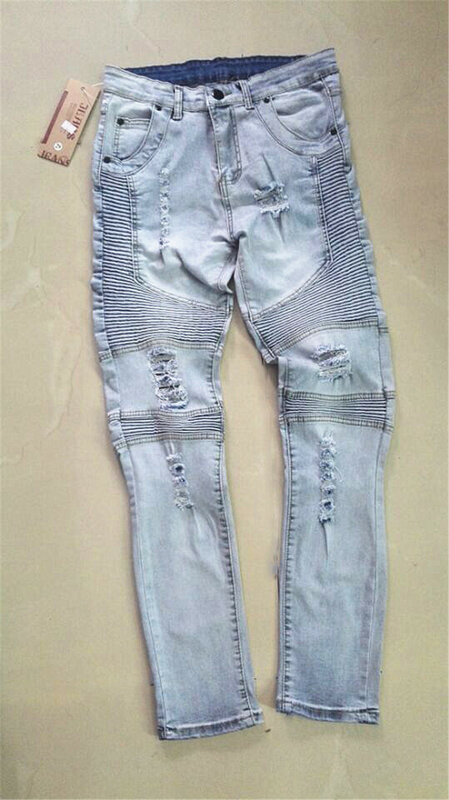 Fashion Hole jeansy dla motocyklistów mężczyźni chudy krój spodnie dżinsowe Hip Hop mężczyźni Stretch dżinsy homme ołówek plisowane jeansy spodnie