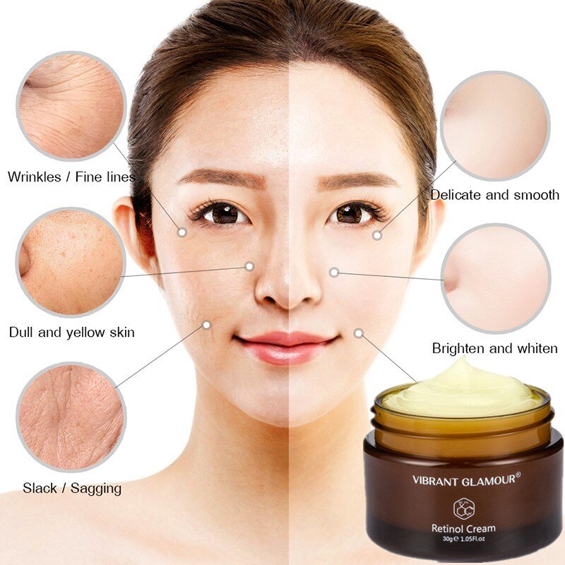 Vibrante glamour retinol creme facial anti rugas melhorar linhas finas clareamento clareamento aperto revitalização cuidados com a pele 30g