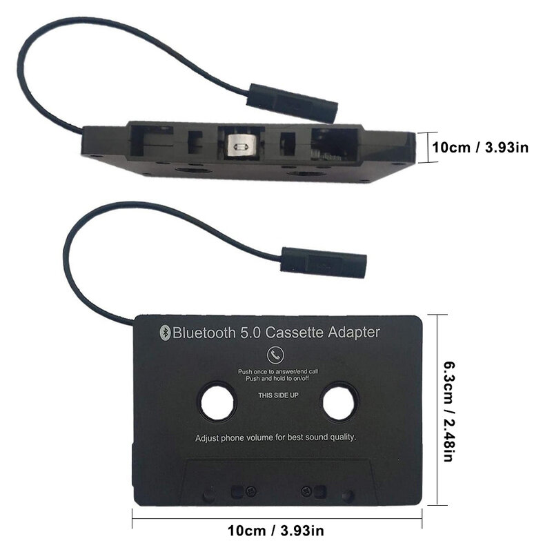 Adaptador de cassete compatível com bluetooth 5.0, conversor de receptor e fita de áudio para carro, adaptador aux adaptador de smartphone