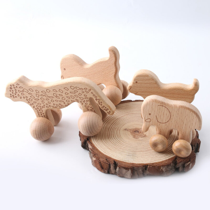 TYY 1pc Baby Toys Wooden Car Beech Animal Elephant Toys Wooden Rattle Girl Boy Blocks BPA Free Educational Baby Products