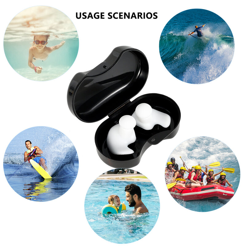 3 Pairs Swimming Ear Plugs Reusable Silicone Waterproof Soft Earplugs with Storage Box Ear Protection for Swimming Water Sports