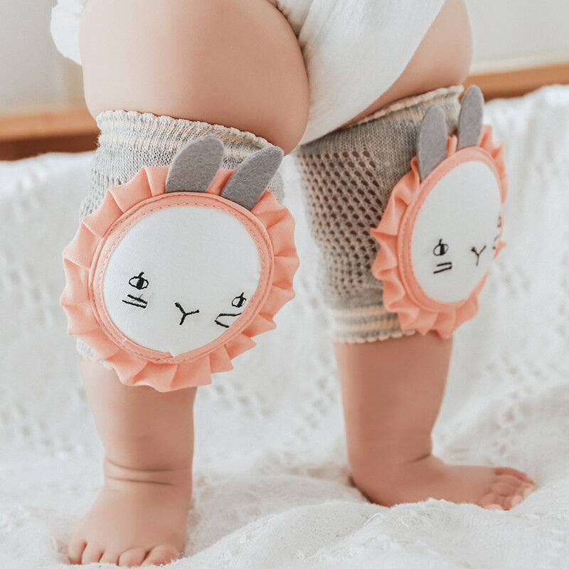 Aquecedores de perna antiderrapantes para bebês, joelheiras finas de malha respirável de algodão para crianças engatinhando