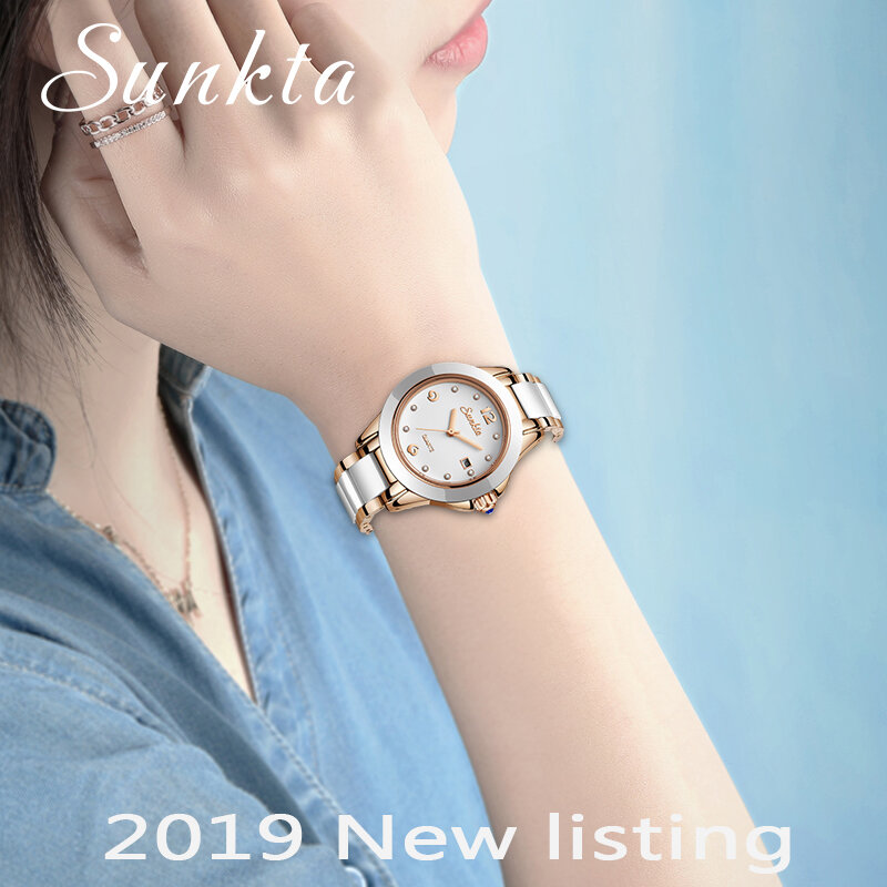 Sunkta, relógios femininos de ouro rosa, relógios de pulseira para mulheres,