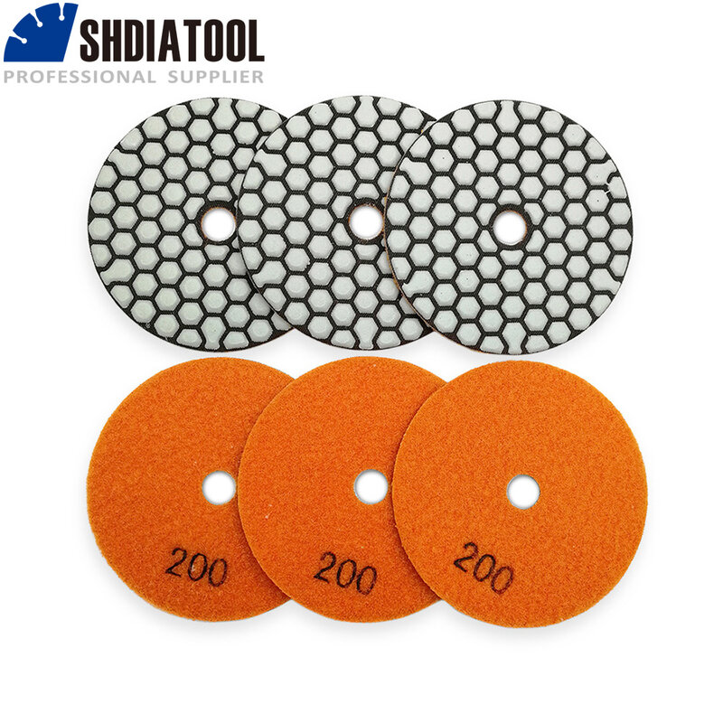 DIATOOL 6pcs 4"/100mm Grit #200 Diamond Dry Polishing Pad For Granite & Marble, Sanding Disk For Stone Working Without Water