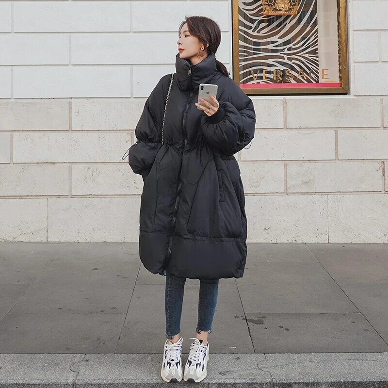 Autumn Winter 2021 Female Oversized Coat Down Mid-Length Waist Trimming New Fashion Thick Warm Loose Casual Womens Jackets Warm