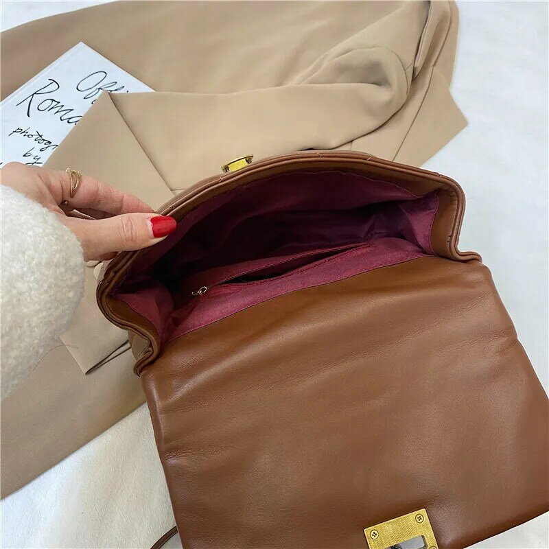 Quilted Leather Women's Crossbody Bag Chain Plaid Shoulder Bag Rhombus Lattice Handbags Female Fashion Small Flap Messenger Bag