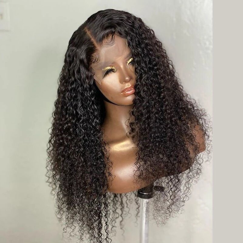 180% Density Long Kinky Curly Synthetic Lace Front Wig For Black Women Pre Plucked with Natural Hairline Baby Hair