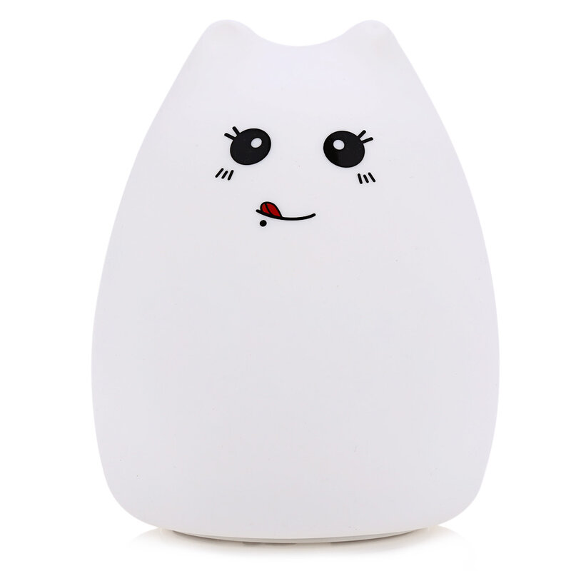 LED USB Rechargeable Cute Cat Night Light Colorful Silicone Bedroom Hit Beat Lamp 12 Hours Color Changing Mode
