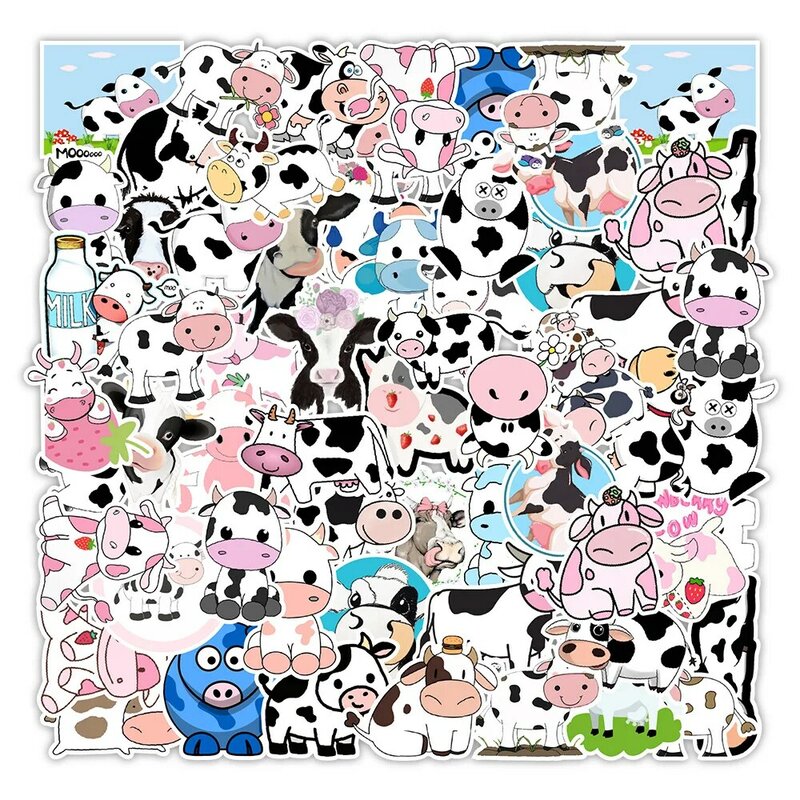 Autocollants décoratifs imperméables de dessin animé mignon, vache à lait, graffiti, réfrigérateur, ordinateur portable, vente en gros, 10 pièces, 30 pièces, 50 pièces