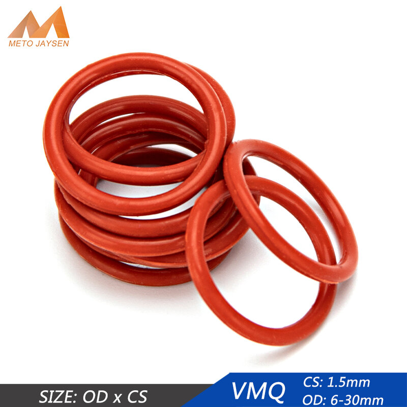 50 pçs vmq silicone borracha selagem o-ring substituição selo vermelho o anéis junta arruela od 6mm-30mm cs 1.5mm diy acessórios s93
