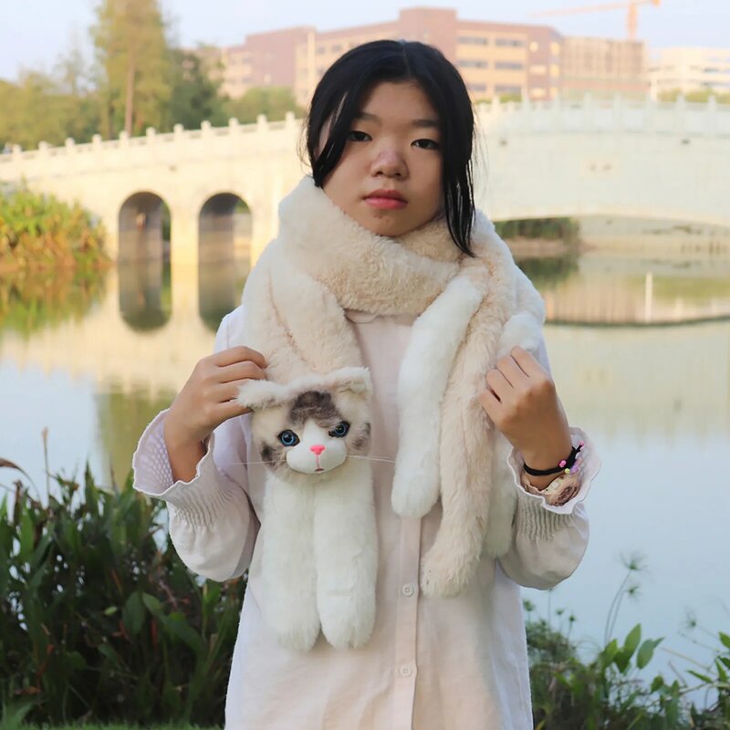 Зимний шарф с мультяшными животными, подходящие цвета, плюшевый шарф, осень и зима, плюшевый милый шарф с имитацией мультяшного кота для род...