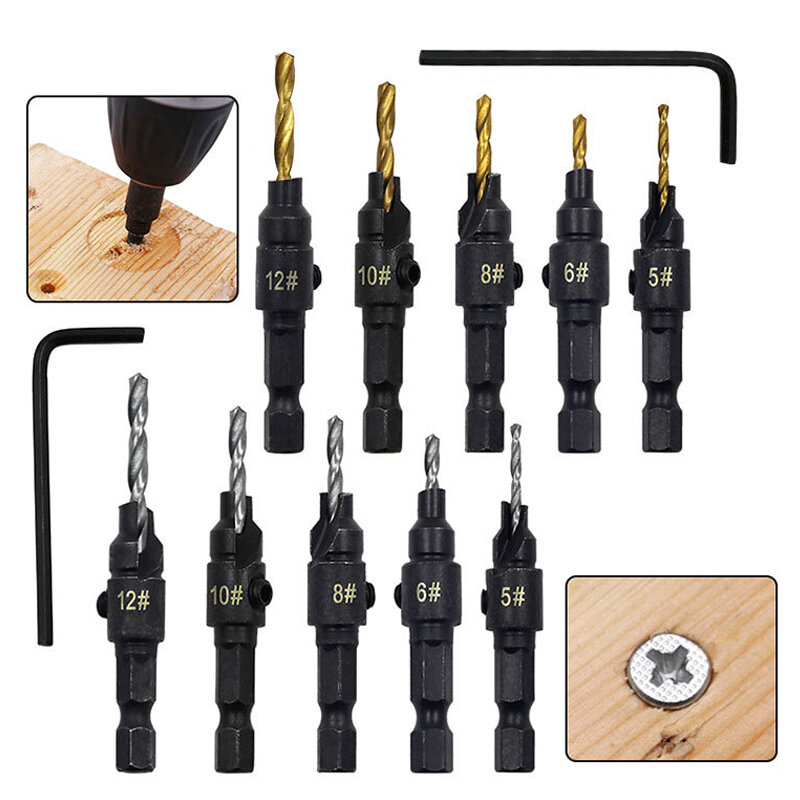 4/5pcs Countersink Drill Kit Coated HSS Woodworking Screw Hole Drilling Adjustable Center Drill Bit Carpentry Tools