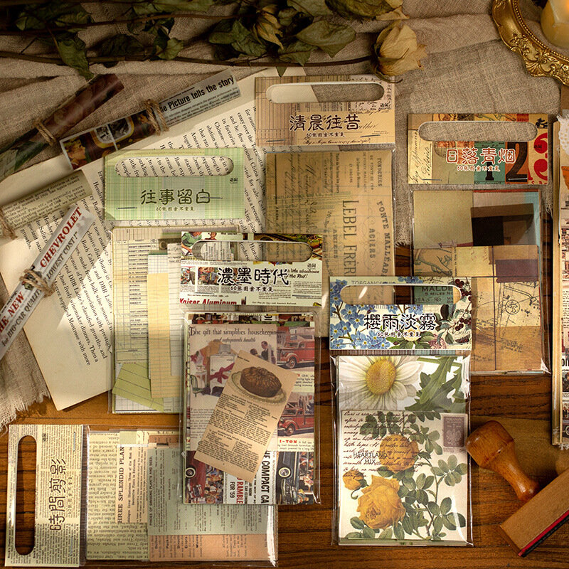 60 arkuszy/paczka Vintage Junk Journal Retro materiały papiery DIY Album Scrapbooking pamiętnik szczęśliwy Planner prezent papier dekoracyjny