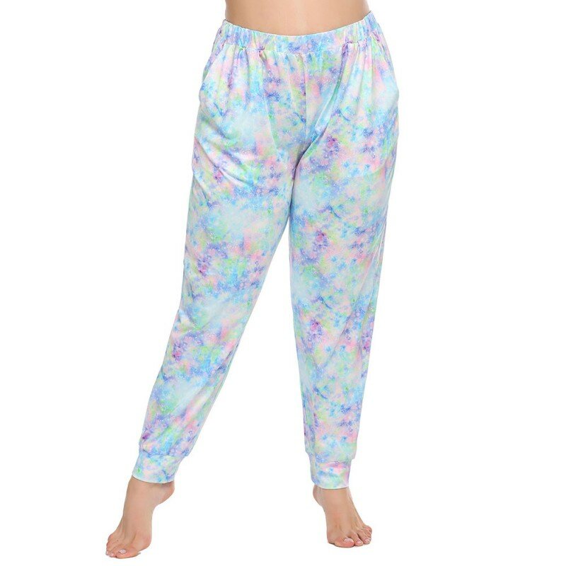 Pijama estampado feminino plus size, calças compridas soltas estampadas para dormir, roupa de casa