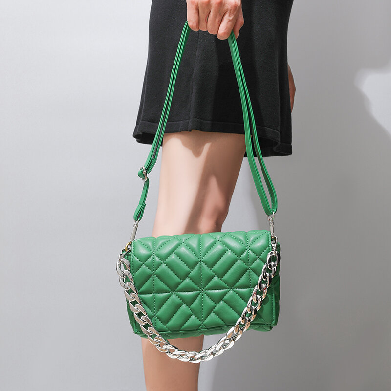Брендовая дизайнерская сумка на плечо с цепочкой, повседневные женские кошельки из мягкой искусственной кожи и сумочка, зеленый клатч, стан...