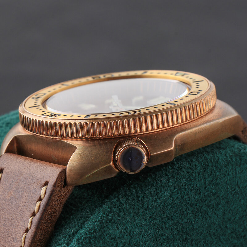 Zegarek męski 45mm szafirowe szkło kryształowe CUSN8 skrzynia z brązu żółw japonia NH35 mechanizm automatyczny świetlista skóra pasek