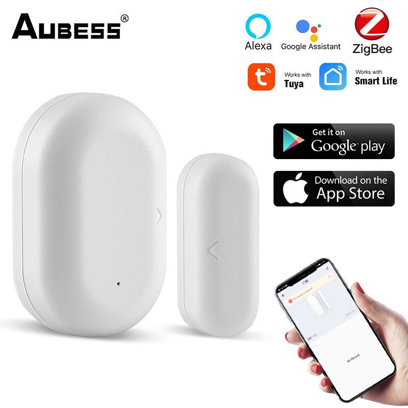 Aubess tuya inteligente wifi porta sensor aberto/fechado detectores de controle voz compatível com alexa google casa smar tlife app