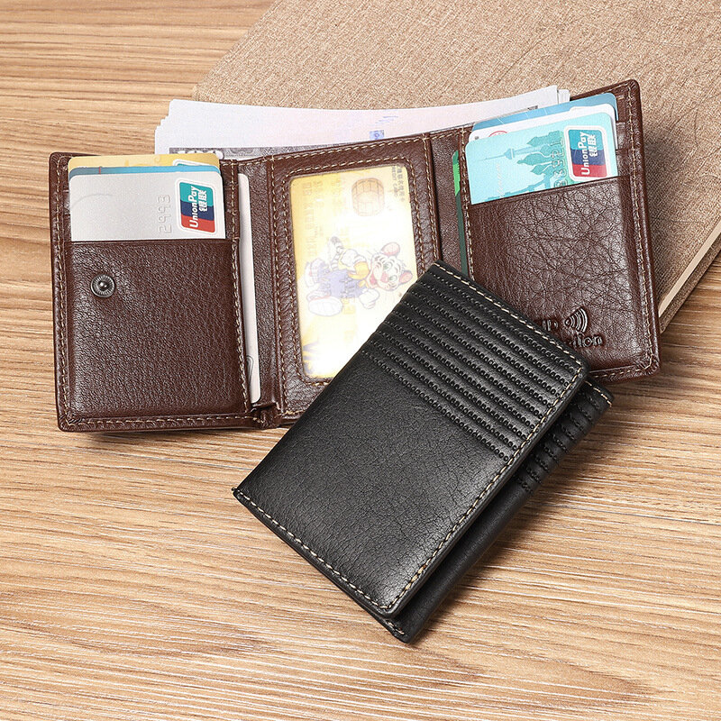 Portafoglio in vera pelle di vacchetta per uomo d'affari borse a maglia porta carte multifunzione classico portafoglio Unisex di grande capacità