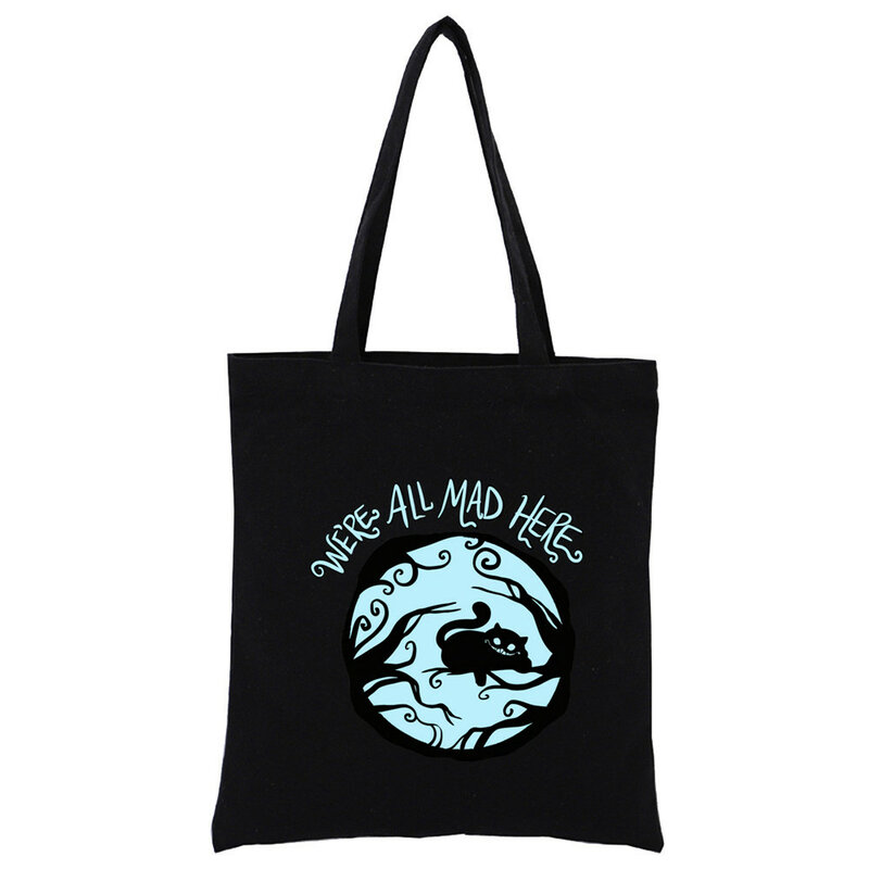 Bolso de compras gráfico de aventura bizarre para mujer, bolsa de lona, bolsas de hombro de dibujos animados ecológico, color negro