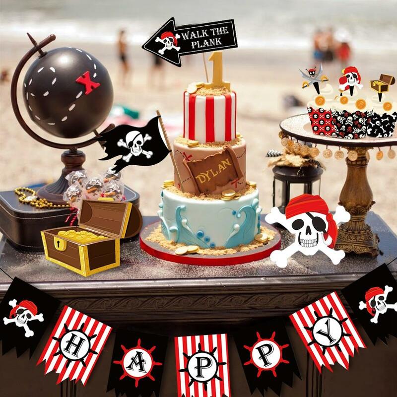 Vaisselle jetable thème Pirate, décorations de fête de 1er anniversaire, assiettes en papier, serviettes pour enfants, fournitures de fête d'anniversaire