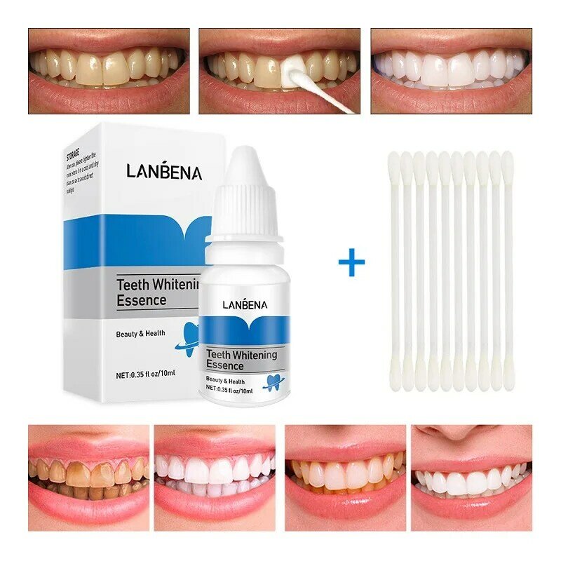 LANBENA Teeth Whitening Essence With Swabs Teeth Brightening Bleaching Serum Oral Hygiene Cleaning Liquid Remove Plaque Stains