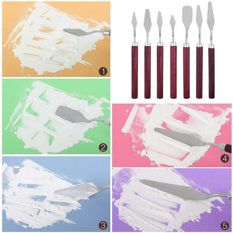 Perlengkapan Palet Gouache Kit Spatula Baja 7 Buah/Set untuk Pisau Lukisan Minyak Set Alat Lukis Seni Rupa Pisau Fleksibel