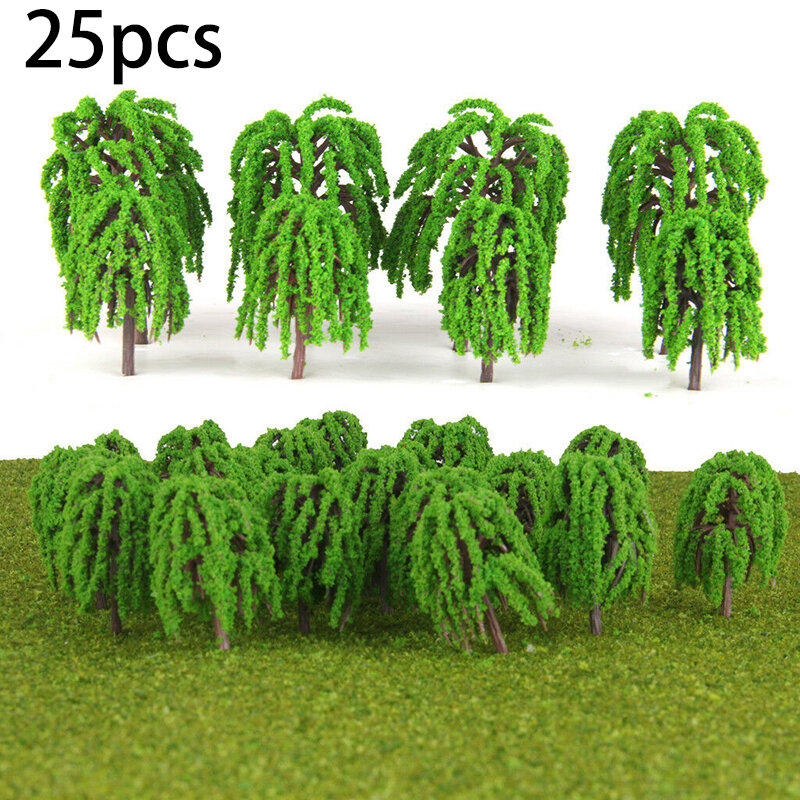 จอแสดงผลต้นไม้ครัว25Pcs พลาสติกเรซิ่นภูมิทัศน์ Willow รูปแบบ