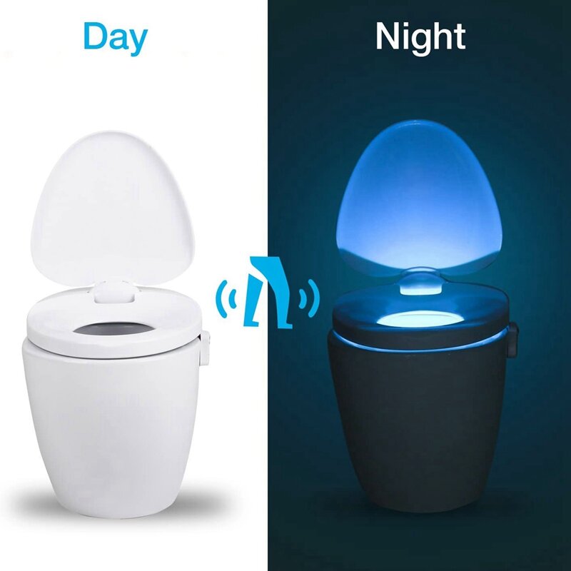 Luz nocturna para asiento de inodoro, Luminaria LED con Sensor de movimiento PIR inteligente, 8 colores, impermeable, para cuenco