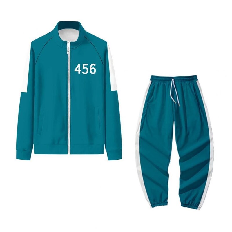 Disfraz de juego de calamar para Cosplay, conjunto de chaqueta azul, pantalones y sudadera deportiva de talla grande, HAE SOO 456