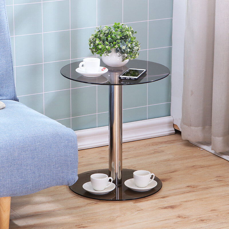 Mesa de café redonda da sala de estar pequena de bedisde da tabela central de vidro moderada de basse da mobília com pés de aço inoxidável