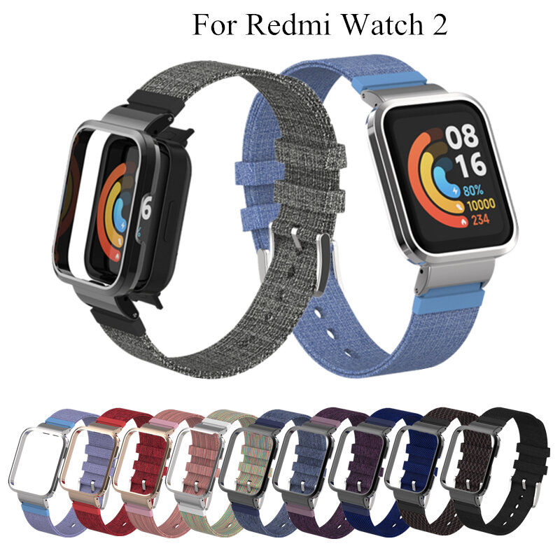 Bracelet en Nylon pour montre connectée Xiaomi Redmi Watch 2, Bracelet de Sport en toile avec étui en métal, accessoire