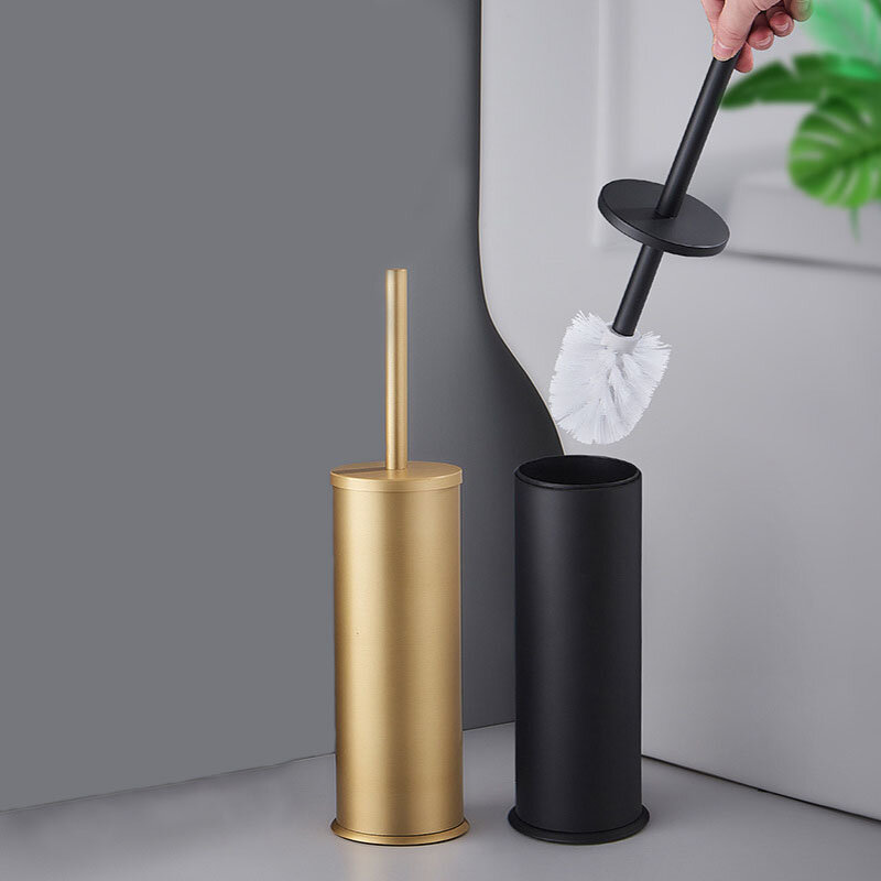 Luxo ouro preto de alumínio titular escova toalete conjunto escova limpeza do banheiro chão pé banheiro armazenamento organização bens