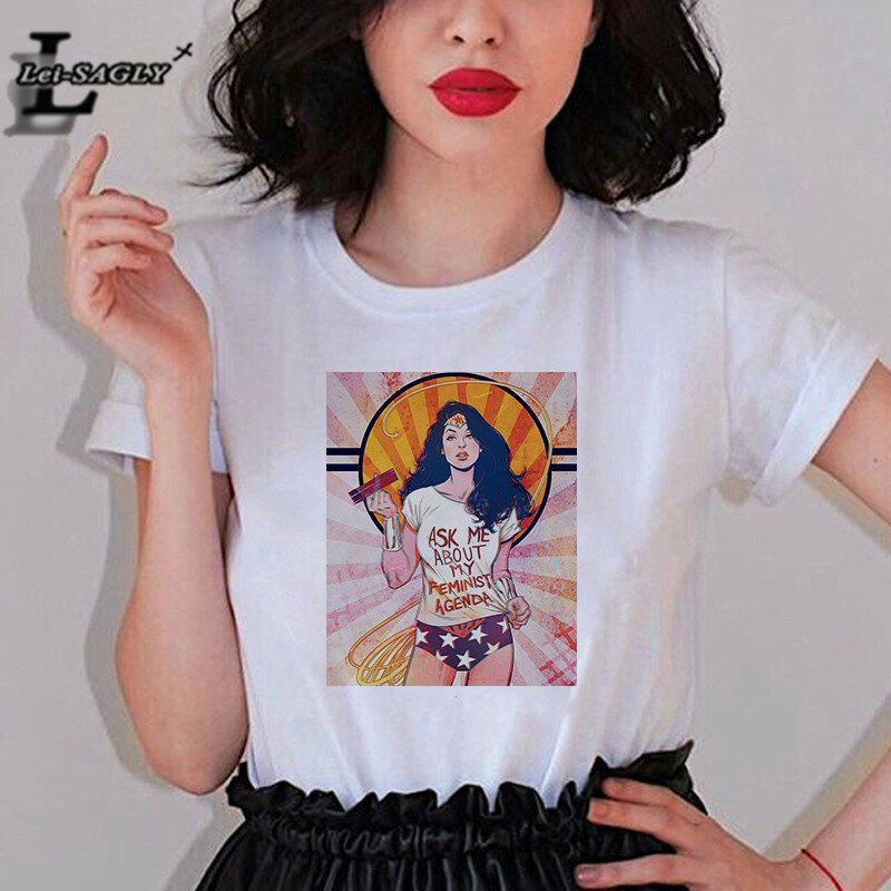 Camiseta feminina do poder, camiseta feminina para mulheres floridas, manga curta, estilosa e estilosa