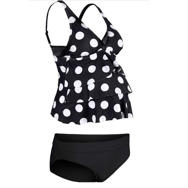 Fashion Backless V Neckline DOT Ruffle Edge Maternity Swimwear Tankinis Set For Pregnant Beach Bathing Tankinis 2021 Swimsuit