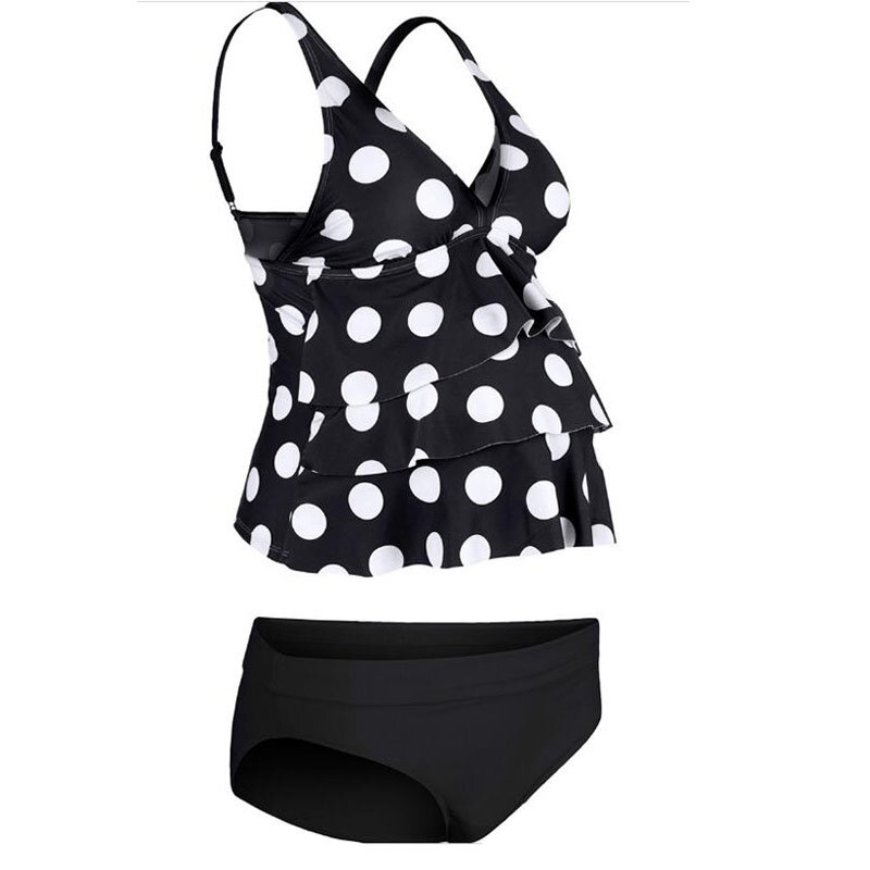 Fashion Backless V Neckline DOT Ruffle Edge Baju Renang Hamil Set Tankini untuk Mandi Pantai Hamil Tankini 2021 Baju Renang